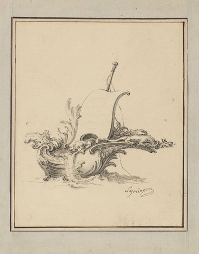 Design for an Escutcheon in Form of Boat with Sail, for Recueil Nouveau de Differens Cartouches by Jacques de Lajoüe